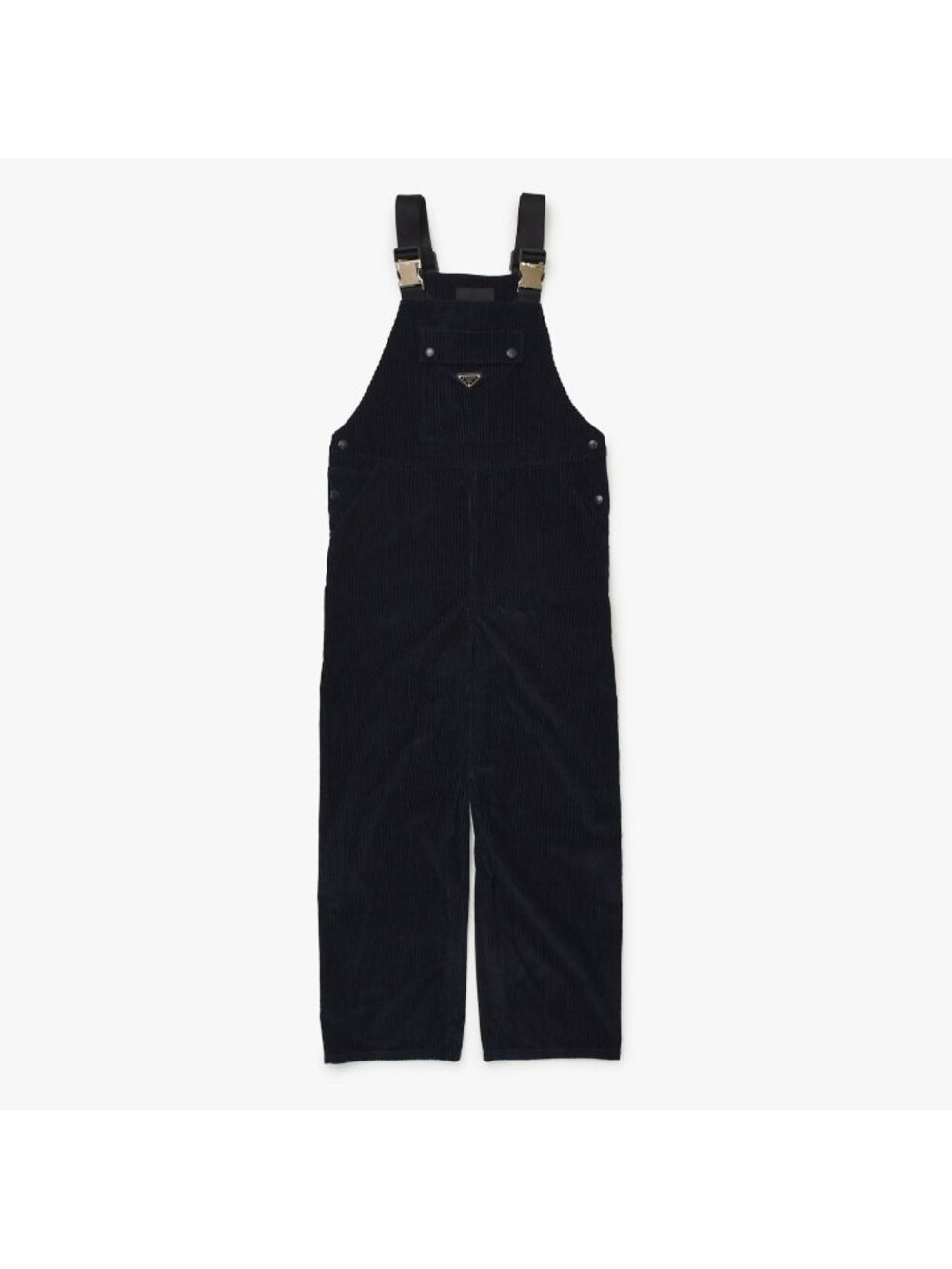 Prada Corduroy Overalls Fabric Navy Triangle Logo Shoulder Strap